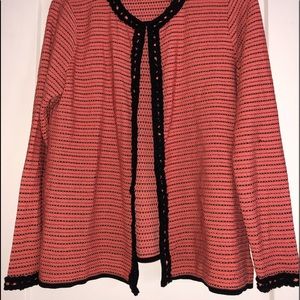 Misook orange and black knit jacket.